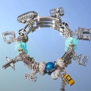 Silver Charm Bracelet with Blue Accents